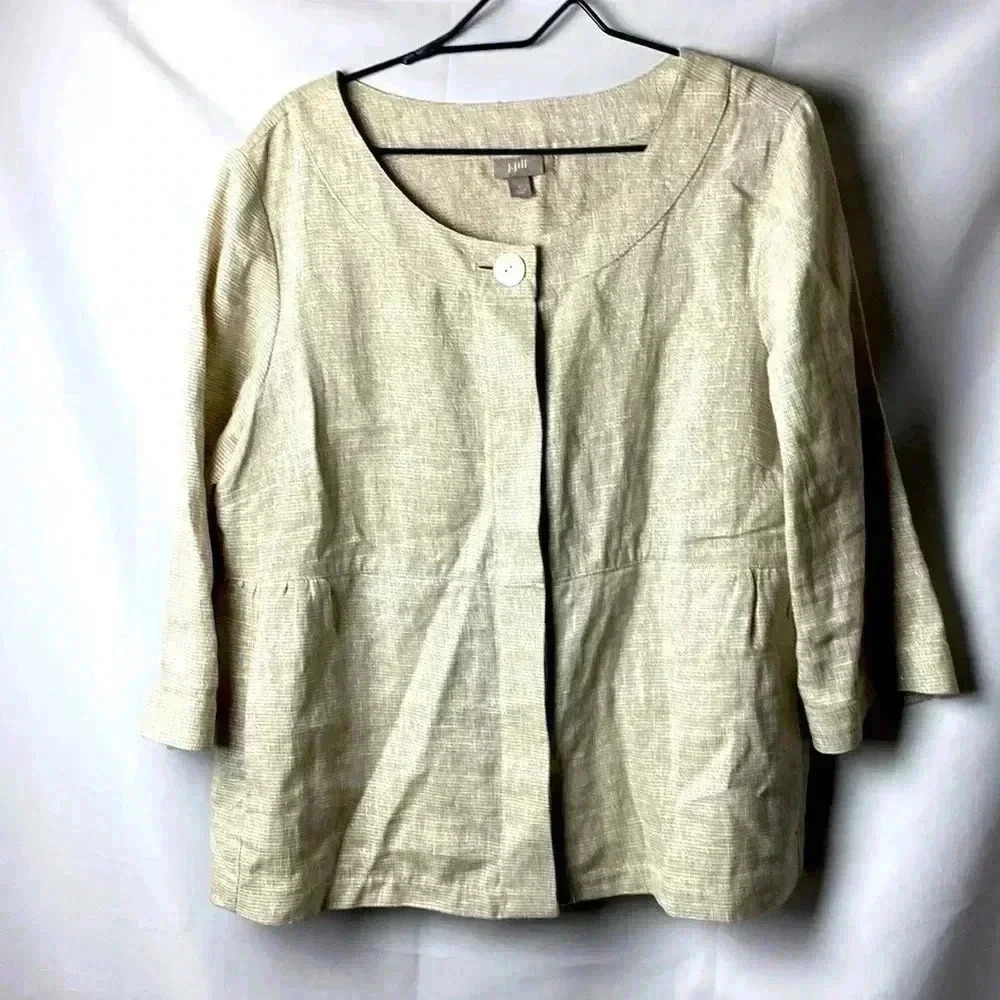 J.‎ JILL WO SIZE LARGE  LINEN LIGHTWEIGHT OATMEAL COLOR SILVER METALLIC THREAD